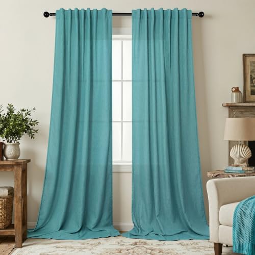 Pitalk Light Filtering Teal Sheer Curtains 108 Inches Long 2 Panels