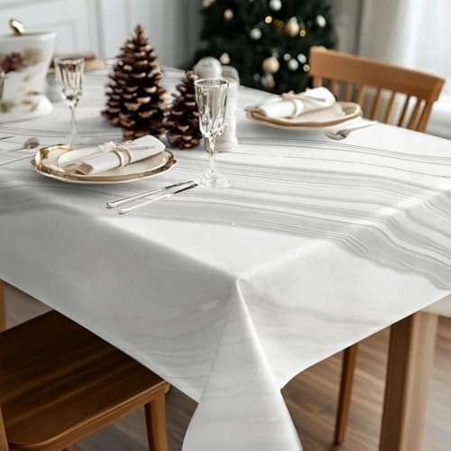 Gray Marble Texture Print Square Table Cloth, Waterproof Duty Vinyl