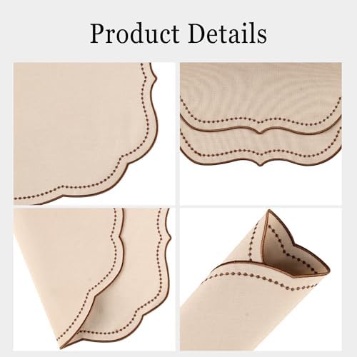 Cotton Linen Placemats Set of 4 - Double Layered, Luxury Scalloped