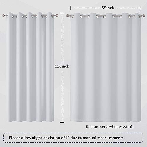 DUALIFE Greyish White Curtains 120 Inch Length Grommet Top Blackout