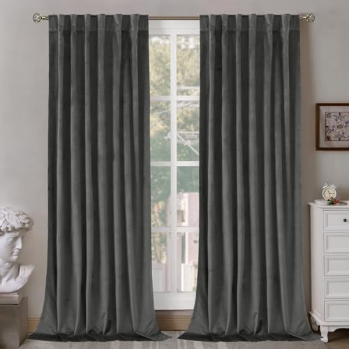 BGment Velvet Blackout Curtains 120 Inches Long for Living Room, Grey