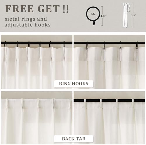 Linen Sheer Pleated Curtains 108 Inches Long 100 Inch Width Cream