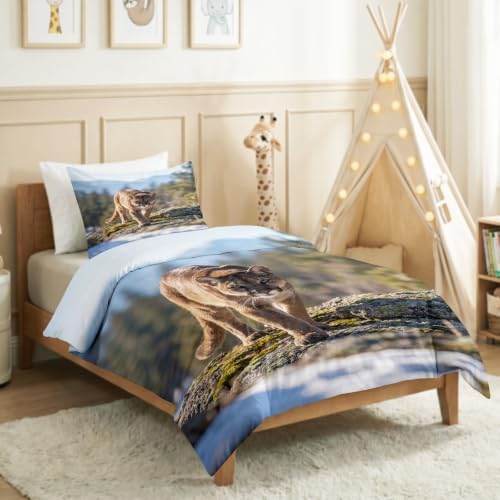 King Duvet Cover Set Soft Microfiber Animals Lion
