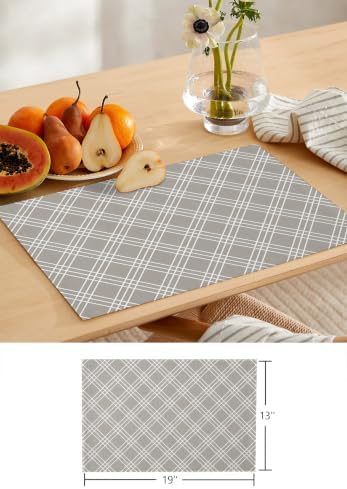 Taupe Grid Table Runner and Placemats Set of 4 Gray Lines Cotton Linen