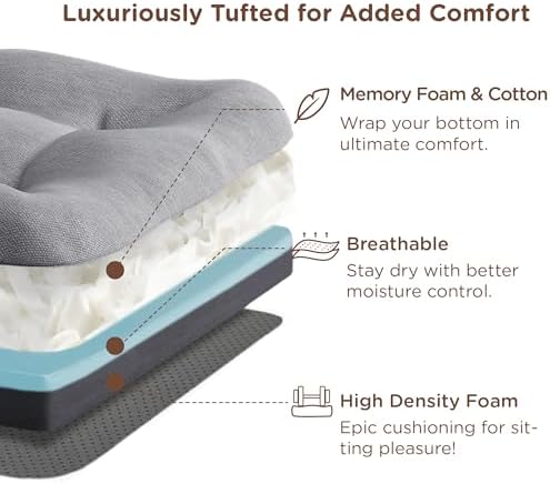 Codi Dining Chair Cushions 2 Pack, Thick Memory Foam Kitchen Seat Pads