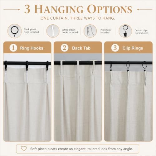 OWENIE Natural Pinch Pleated Linen Curtains 84 Inches Long 2 Panels