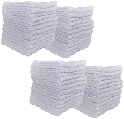 (48) Economy Towels, White 11x11in. Washcloths Set 100% Cotton Terry