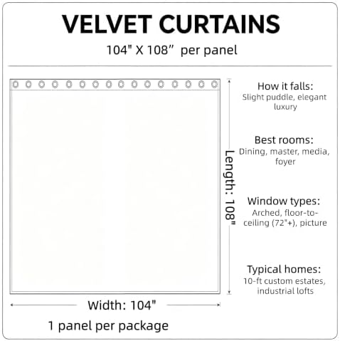 SMILETIME Ivory White Crushed Velvet Curtains 104x108 inch Grommet - 1