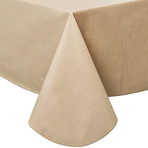 LIBERECOO Vinyl Tablecloth with Flannel Backing, Champagne