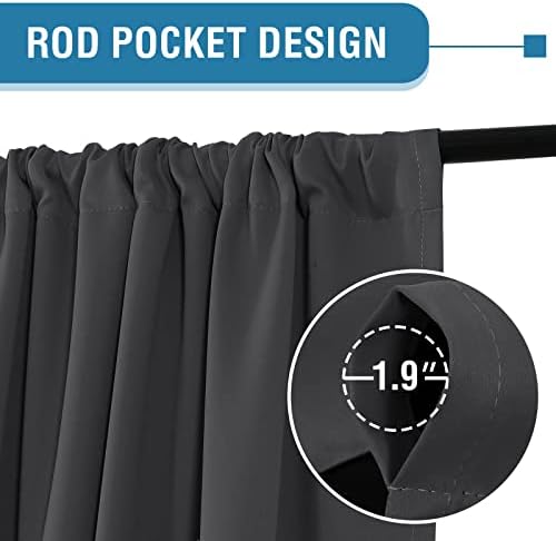 H.VERSAILTEX 100% Blackout Curtains for Bedroom 52"W x 63"L, Charcoal