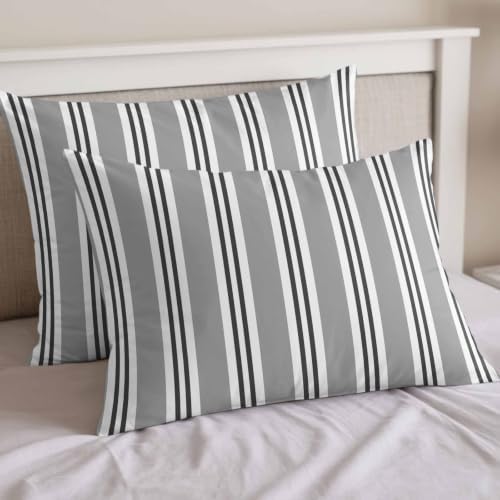 Gray Black and White Stripe King Duvet Cover Set - 4 Pcs Comforter