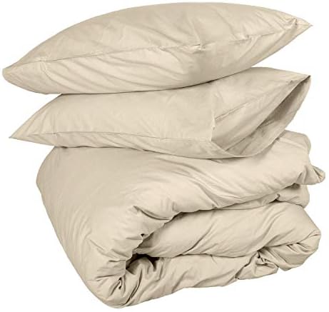 ARlinen 5 PCs Duvet Cover Set Twin Size Cream/Ivory Solid 400 Thread