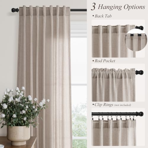 Hokibero Oatmeal Linen Curtains 84 Inches Long for Living Room 2