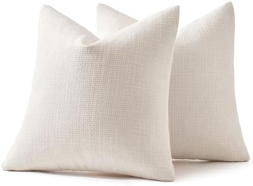 MIULEE Burlap Linen Throw Pillow Covers 20x20 Inch Set of 2 Cream