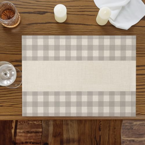 Retro Grey Placemats Set of 8, Cotton Linen Fabric Place Mats