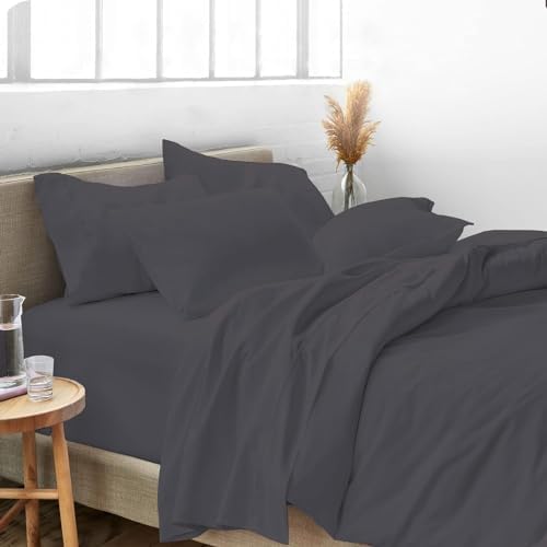 4-Pcs Bed Sheet Set Dark Grey Oversized King Fits Upto 16'' Deep