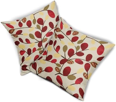 Boho Red and Cream Leaf Throw Pillow Covers 18x18 Inch Set of 2 Wine
