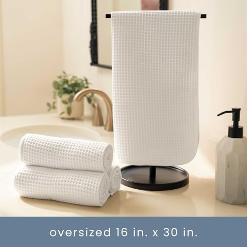S&T INC. Aura Waffle Hand Towels, 4 Pack, 16" x 30", White