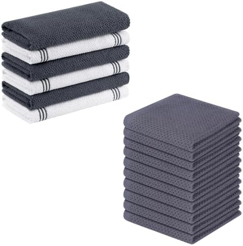 Homaxy Premium Cotton Kitchen Towels(16" x 26", 6 Pack), Dark Grey and