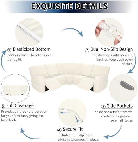 PureFit 7-Pieces Sectional Sofa Covers, Large L Shape Recliner Couch
