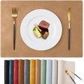 MOSAYT Vinyl Faux Leather Placemats, Set of 6, Camel
