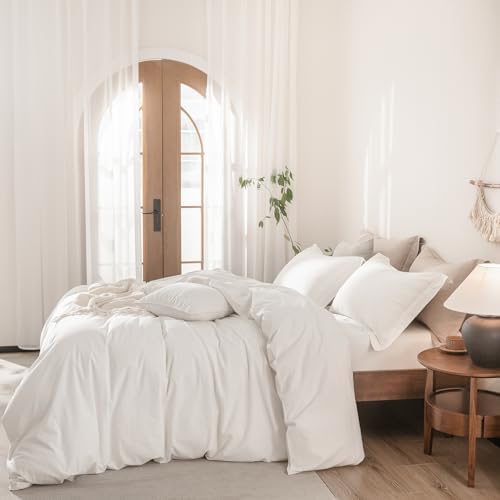 2Pcs Off White Solid Twin Duvet Cover Set Washed Cotton