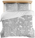 3 Pieces Bedding Set Queen Size, Grey Spring Floral Soft Duvet Covers