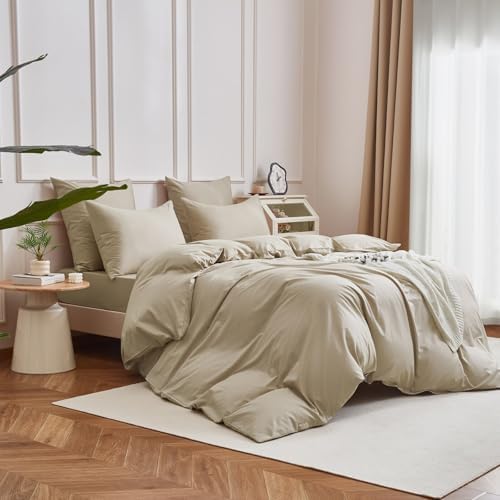 Taupe Duvet Cover Set Queen Size 100% Cotton Soft Percale Bedding