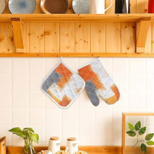 Quilted Cotton Terry Cloth Oven Mitt, Pot Holder Gradient Orange Gray