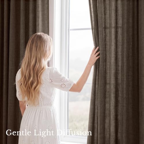 NICETOWN Brown Extra Long Faux Linen Semi Sheer Curtains 96 inches