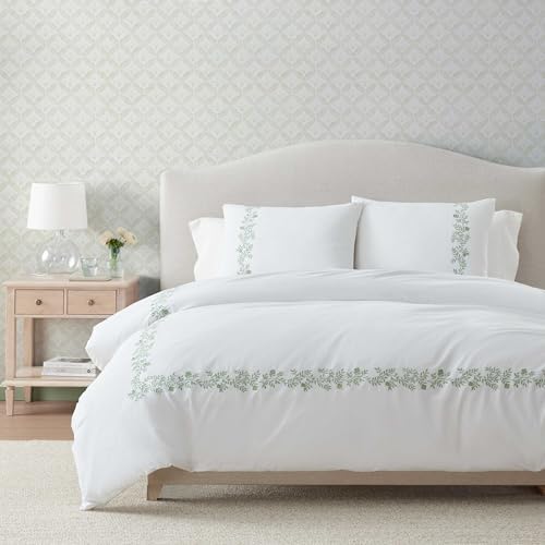 Martha Stewart - Queen Duvet Cover Set with Shams, Cotton Percale