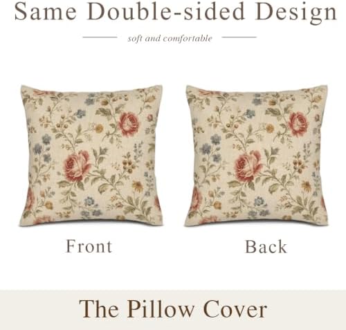 InkRain Floral Pattern Pillow Cover Gentle Cream Rose Vintage