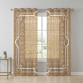 Brown Farmhouse Sheer Curtains 96 Inch Long 2 Panels, Linen Texture