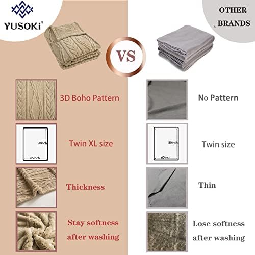 YUSOKI Sherpa Fleece Twin XL Size Blanket, Tan, 65"x90"