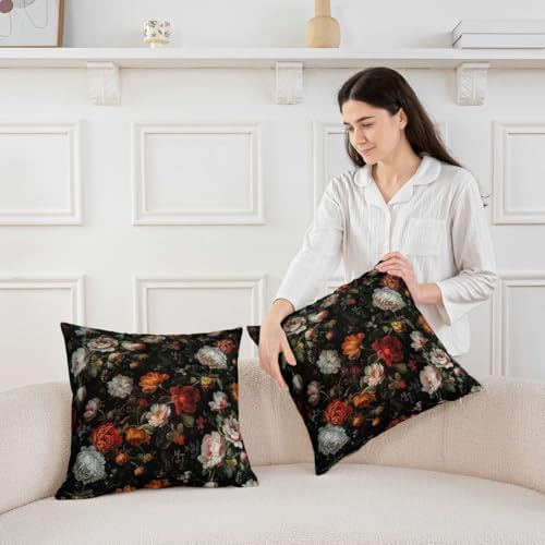 Red White Peony Floral Throw Pillow Covers 18x18 Set of 2 Boho Oil