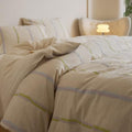 Striped Twin Size Duvet Cover Cotton Linen Cream Comforter Cover Twin