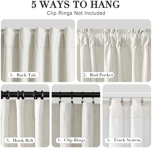 Joywell 100% Blackout Linen Curtains 94 Inches for Bedroom Cream