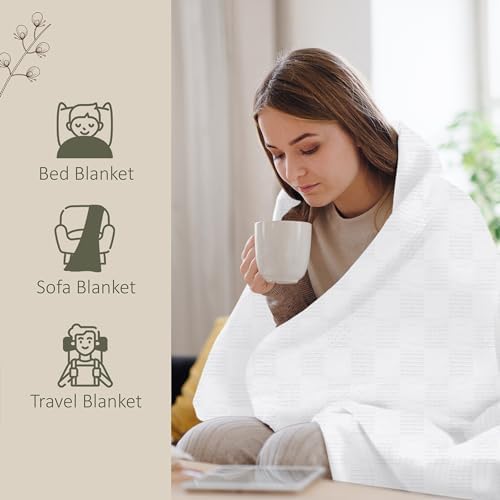 Oakias 100% Cotton Blanket King Size White, 90 x 108 Inches – 350 GSM