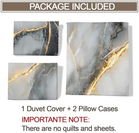 Queen Size Duvet Cover Set, Abstract Marble Print Duvet Cover, Grey