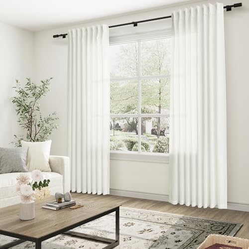 Joywell Linen Pinch Pleated Window Curtains 96 Inch Long,Back Tab Clip