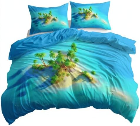 King Duvet Cover Set Soft Microfiber Tropical Islands Blue