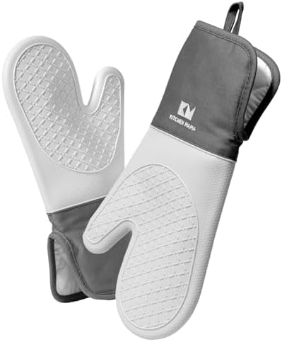 Kitchen Mama UltraShield Silicone Oven Mitts, Metal Gray
