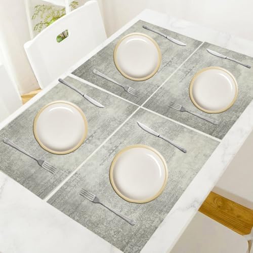 Place Mats for Table 8 | 30 x 45 cm, Light Gray Texture Cotton Linen