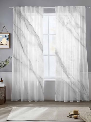 Sheer Curtains 108 Inches Long 2 Panels Set for Living Room, Marble