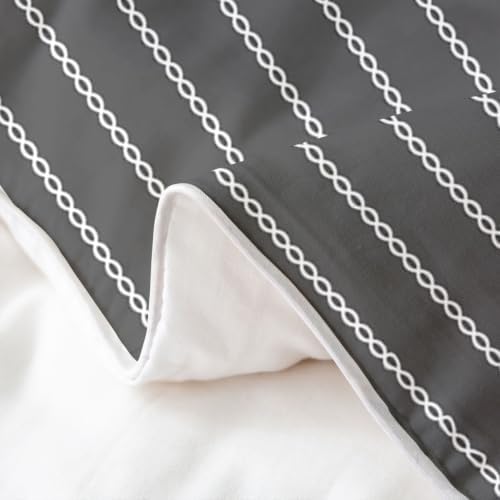 Feelyou Retro Dark Gray Striped Duvet Cover 100% Cotton Soft Cozy King