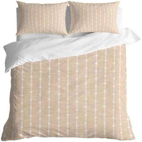 Beige Striped Duvet Cover Set 3 Pieces with Zipper Closure, Modern