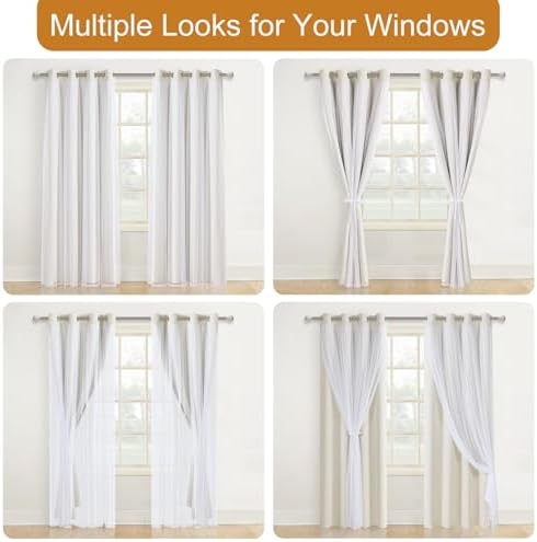 DWCN Ivory Blackout Curtains with Sheer Overlay with Tiebacks 96 Inch