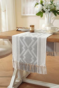 Boho Table Runner, Natural Cotton Woven Gray Runner,for Modern