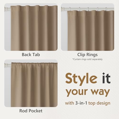 FMFUNCTEX 100% Blackout Brown Curtains 72 Inches for Bedroom, 2 Panels
