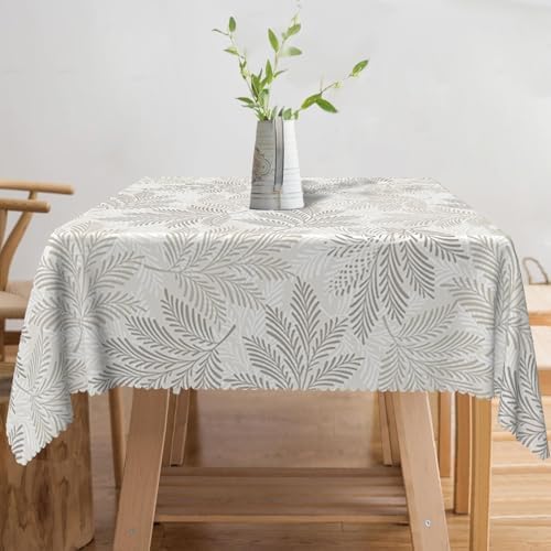 70x70inches Grey Leaves Square Tablecloth Spring Leaf Printed Rustic